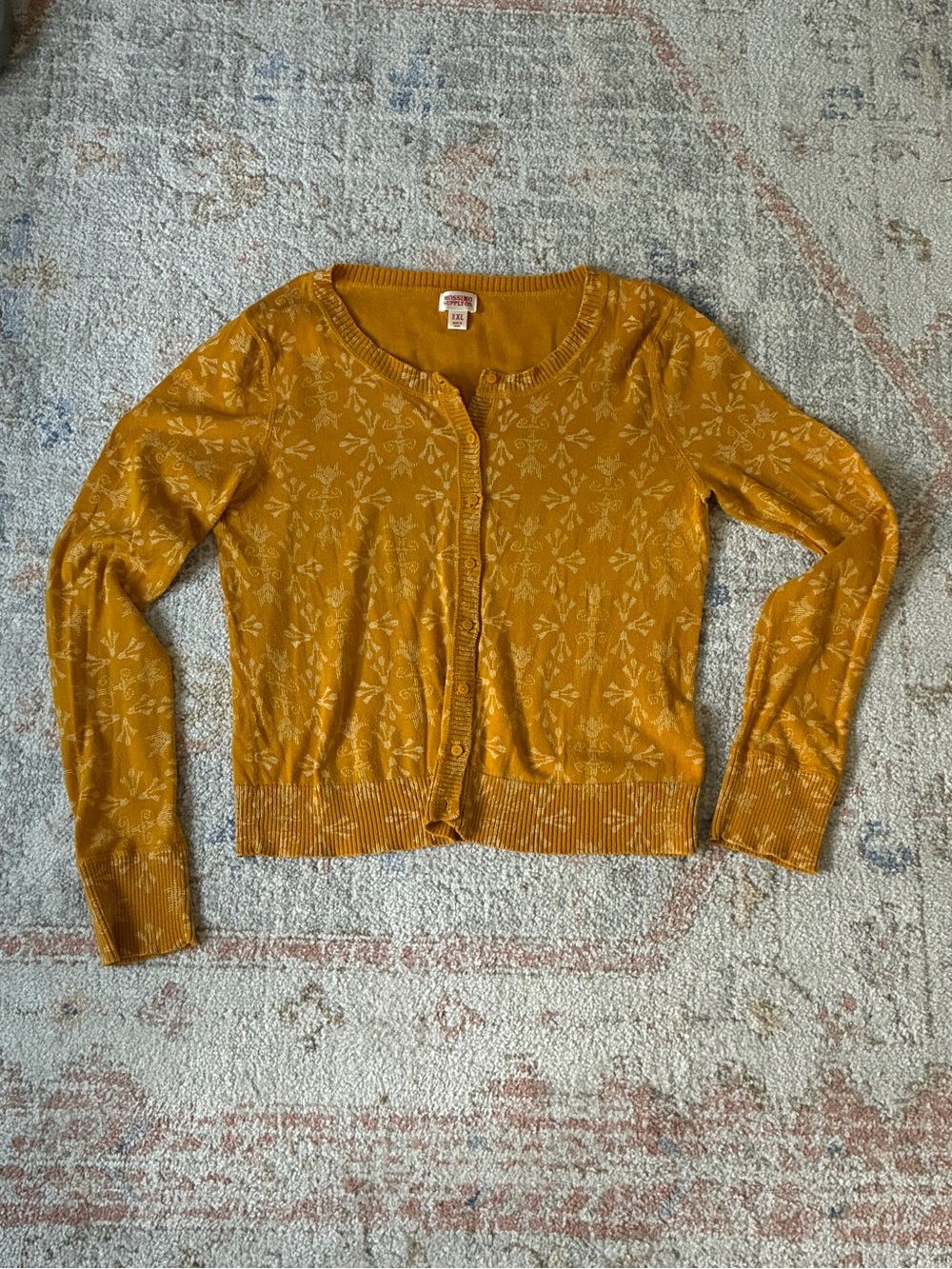 Mossimo Supply Co. Mustard Yellow Floral Jacquard Cardigan XL